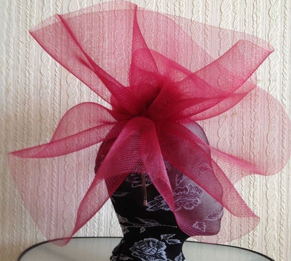 dark red feather fascinator millinery burlesque headband wedding hat hair piece