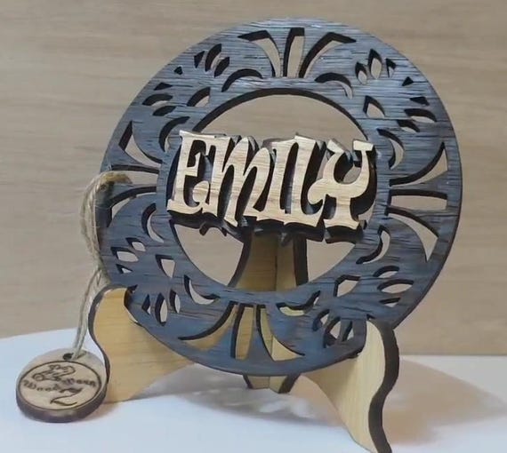 Custom made personalised real solid wood name plate table stand plaque laser cut carved logo sign office wedding birthday gift present
