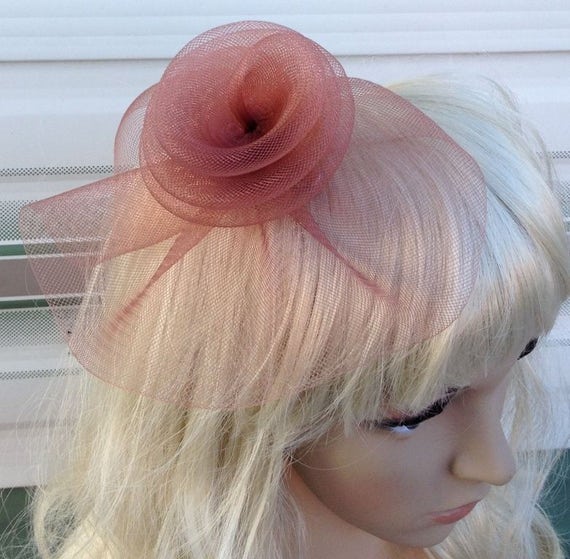 brown tan crin flower netting fascinator millinery burlesque hair clip brooch hen party bridal ascot race fancy dress british