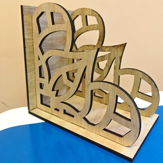 wood flower hollow pattern file book stand bookends bookend stopper folder holder storage laser cut box design shelf home office gift