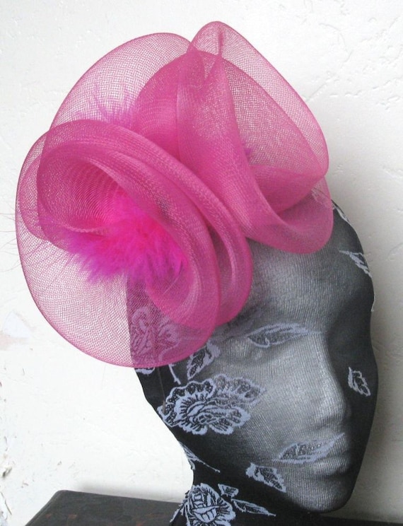hot pink feather fascinator millinery burlesque headband wedding hat hair piece