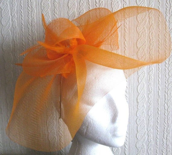 orange feather fascinator millinery burlesque headband wedding hat hair piece