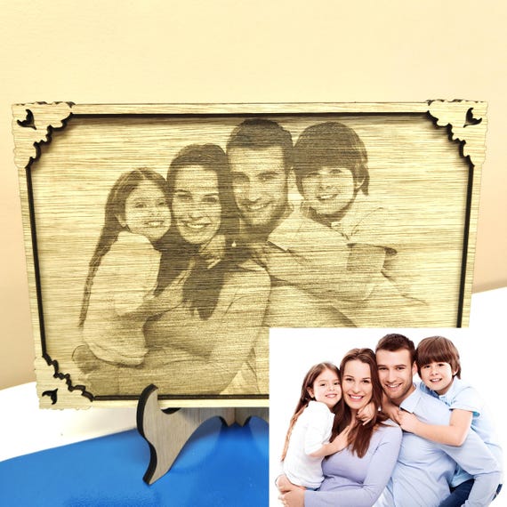 personalised custom made bespoke laser cut engraved wood photo picture portrait frame stand pet family landscape art home decoration gift