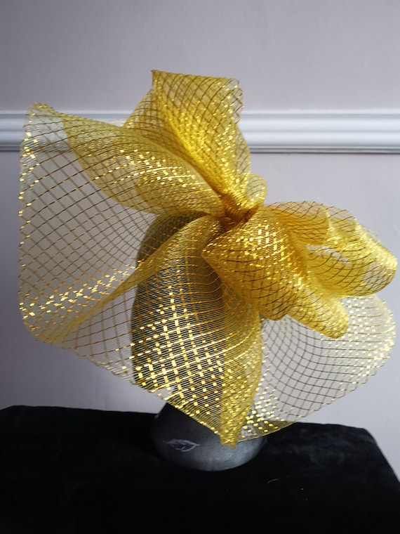 gold yellow crin fascinator millinery burlesque headband wedding hat hair piece