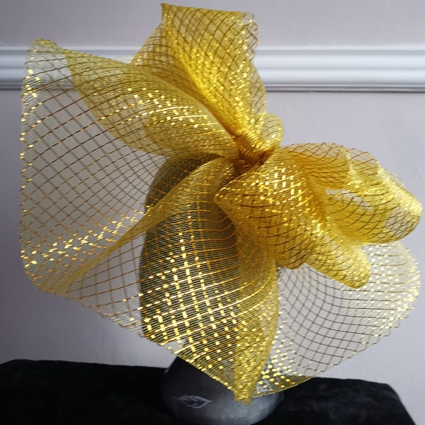 gold yellow crin fascinator millinery burlesque headband wedding hat hair piece