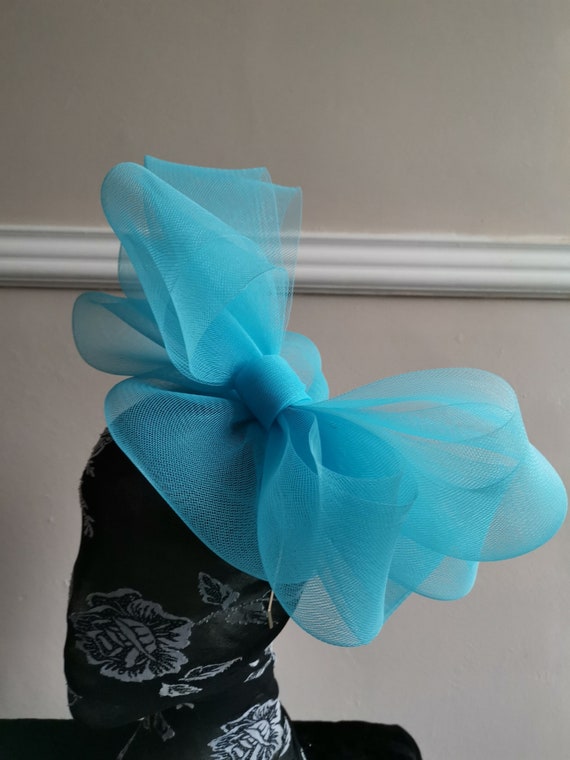 turquoise blue crin fascinator millinery burlesque headband wedding hat hair piece
