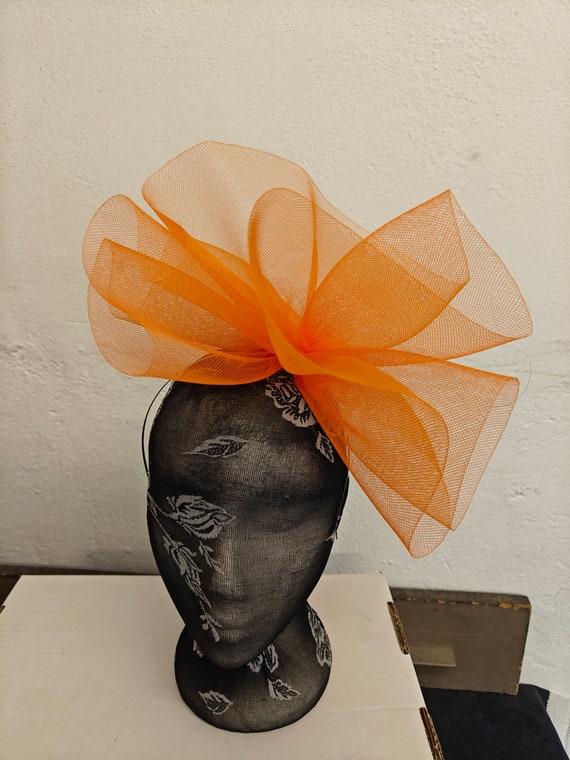 orange crin fascinator millinery burlesque headband wedding hat hair piece