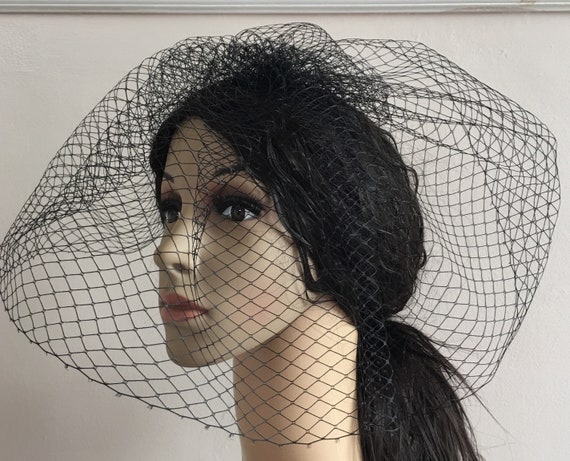 plain jet black french veil veiling fascinator millinery burlesque hair clip hen party bridal ascot race fancy dress wedding British hat
