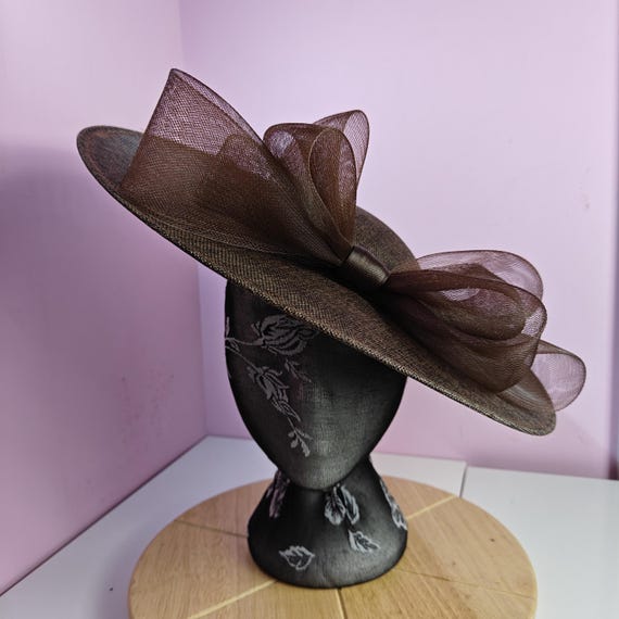 dark chocolate brown large fascinator millinery burlesque wedding hat headband party race cosplay handmade Kentucky Derby Royal Ascot