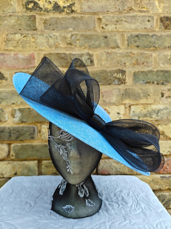 blue black large fascinator millinery burlesque wedding hat headband party race cosplay handmade Kentucky Derby Royal Ascot