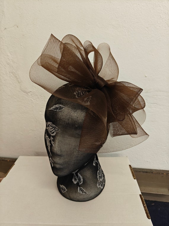 chocolate brown  crin fascinator millinery burlesque headband wedding hat hair piece