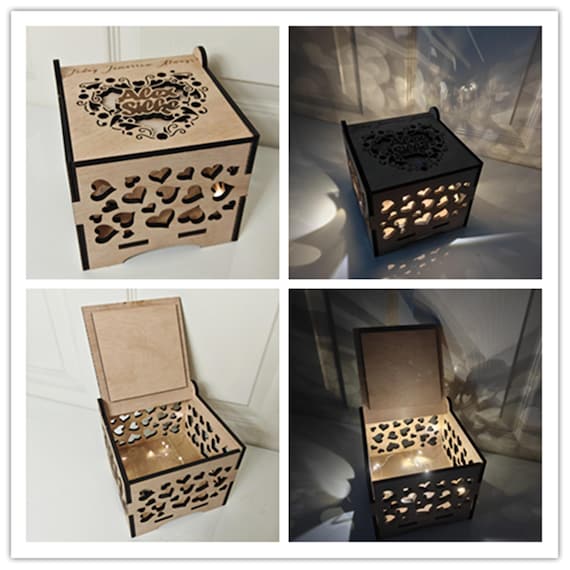 Personalised bespoke custom made laser cut wooden gift box 3 speed night fairy light name message engraved wood wedding birthday present