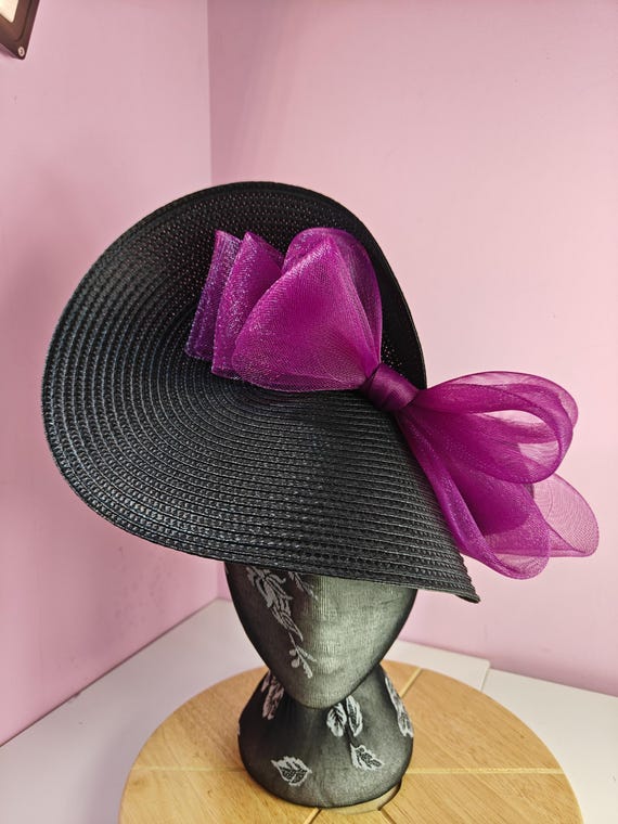 black plum pink straw crinoline bow fascinator millinery burlesque wedding hat on headband royal ascot party race cosplay Kentucky derby