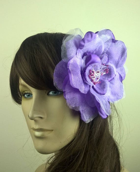 purple satin flower fascinator millinery burlesque hair clip hen party bridal ascot race fancy dress british