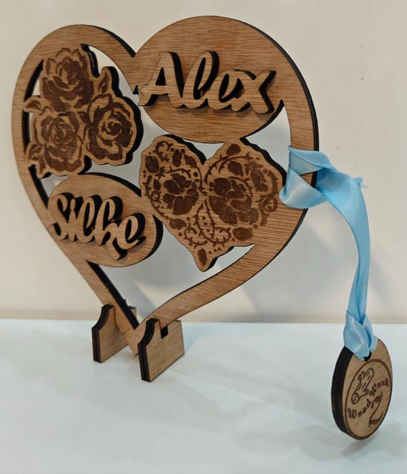 Personalised custom made laser cut engraved wood name word desk table stand free standing wall plaque birthday card sign logo design service
