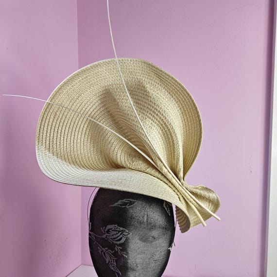 cream ivory large straw fascinator millinery burlesque wedding hat headband party race cosplay handmade Kentucky Derby Royal Ascot