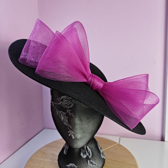 black dark pink large fascinator millinery burlesque wedding hat headband party race cosplay handmade Kentucky Derby Royal Ascot