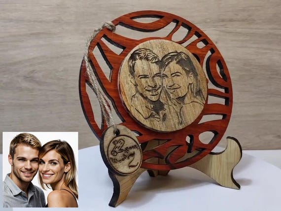 Custom made personalised real wood photo picture sign logo plaque card laser carved engraved wedding birthday anniversary valentine wedding