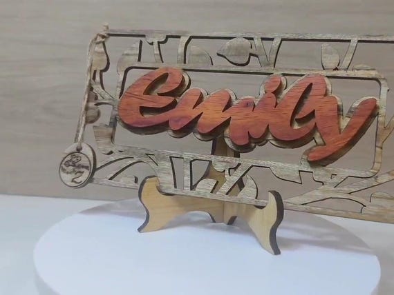 Custom made personalised real wood name stand plaque card laser cut carved wedding invitation birthday anniversary Christmas Mother’s Day