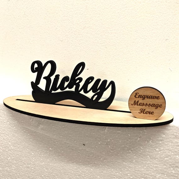 Black personalised custom made laser cut engraved wood wooden letter name word number desk table stand plaque sign logo design office home