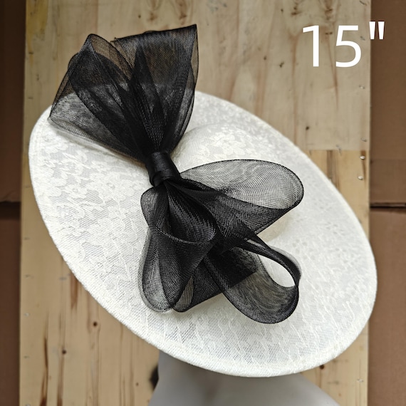 ivory black lace fascinator millinery burlesque hatinator wedding hat headband party race derby ascot cosplay handmade wide brim big large