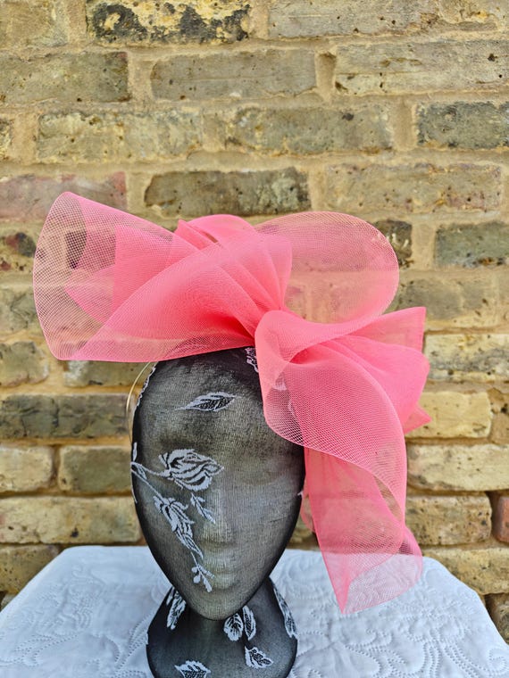 coral pink crinoline fascinator millinery burlesque headband wedding hat hair piece