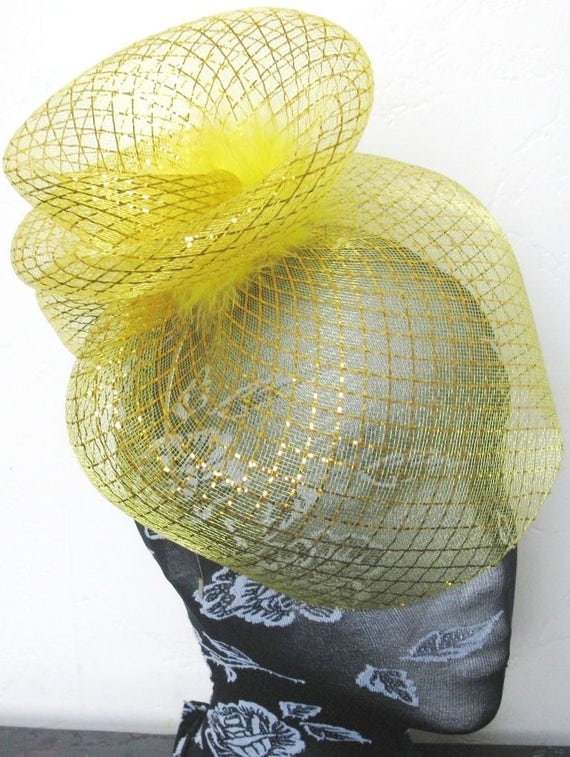 gold feather fascinator millinery burlesque headband wedding hat hair piece