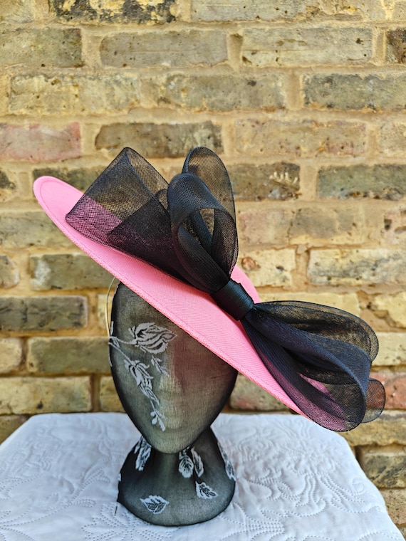 pink black large fascinator millinery burlesque wedding hat headband party race cosplay handmade Kentucky Derby Royal Ascot
