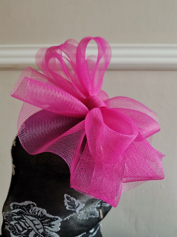 hot dark cerise pink crin fascinator millinery burlesque headband wedding hat hair piece