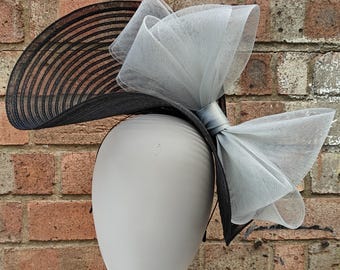 Halo Fascinator Hat: Crinoline Spiral Derby, Tea Party Bow  display picture 2