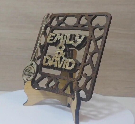Custom made personalised real wood name stand plaque card laser cut carved wedding invitation birthday anniversary Christmas Mother’s Day