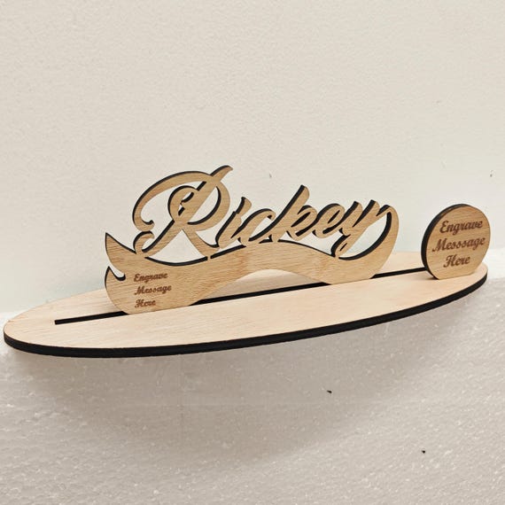 Personalised custom made laser cut engraved wood wooden letter name word number desk table stand plaque sign logo design office home wedding