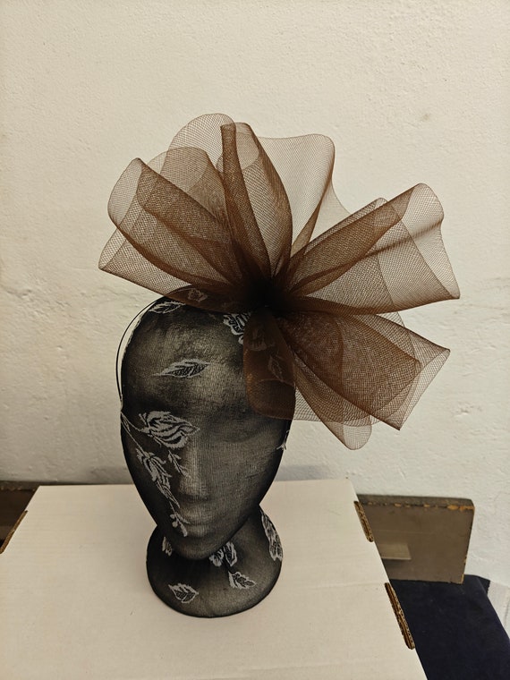 chocolate brown  crin fascinator millinery burlesque headband wedding hat hair piece