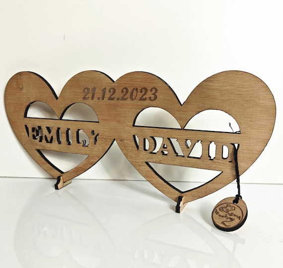 Personalised bespoke love heart laser cut engraved wood name word desk table stand free standing wall door plaque sign logo design service