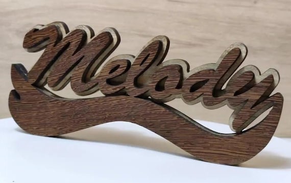 solid wood personalized desk name letter word sign symbol logo stand plaque personalised gift present home office wedding party laser cut