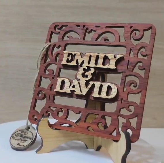 Custom made personalised real wood name stand plaque card laser cut carved wedding invitation birthday anniversary Christmas Mother’s Day