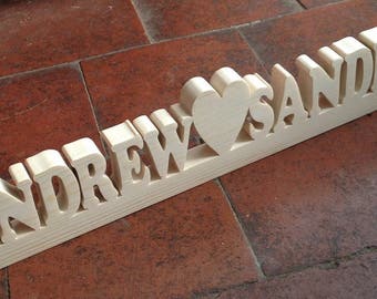 solid wood love hearts Personalized any name letter word sign symbol stand plaque block gift present home office wedding party anniversary