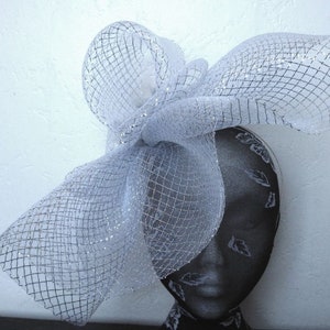 silver feather fascinator millinery burlesque headband wedding hat hair piece