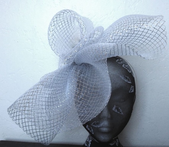 silver feather fascinator millinery burlesque headband wedding hat hair piece