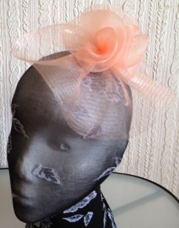 nude peach crin flower netting fascinator millinery burlesque hair clip brooch hen party bridal ascot race fancy dress british