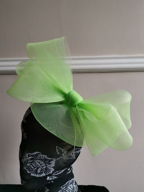 light pale apple green feather fascinator millinery burlesque headband wedding hat hair piece