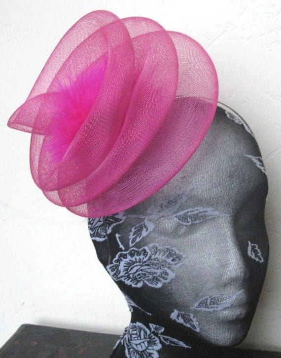 hot pink feather fascinator millinery burlesque headband wedding hat hair piece