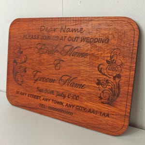 Op maat gemaakt gepersonaliseerd echt hard massief padaukhout lasergravure plaque kaart huwelijksuitnodiging valentijnsdag kerstcadeau