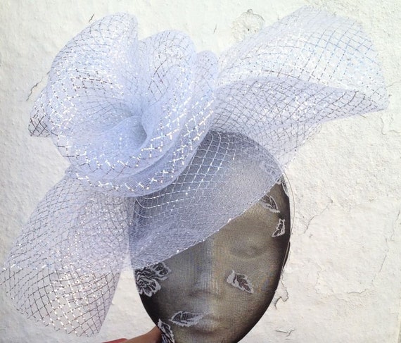 silver feather fascinator millinery burlesque headband wedding hat hair piece