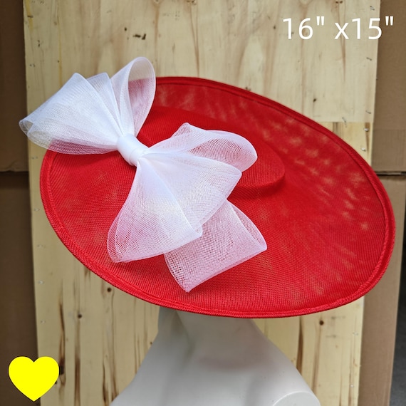 red white fascinator millinery burlesque hatinator wedding hat headband party race derby ascot cosplay handmade wide brim big large