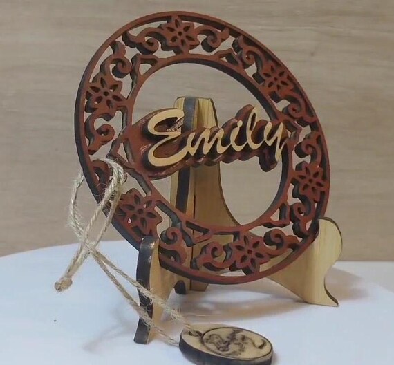 Custom made personalised real wood name stand plaque card laser cut carved wedding invitation birthday anniversary Christmas Mother’s Day