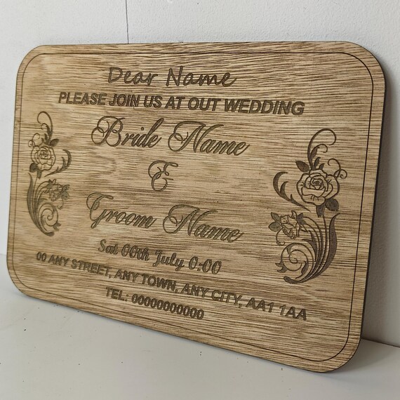Custom made personalised wood plaque card laser cut carved engraved wedding invitation birthday anniversary Christmas Mother’s Day