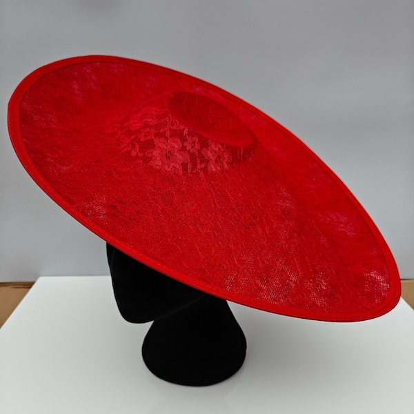 red lace large fascinator millinery burlesque wedding hat headband party race cosplay handmade Kentucky Derby Royal Ascot hatinator DIY base