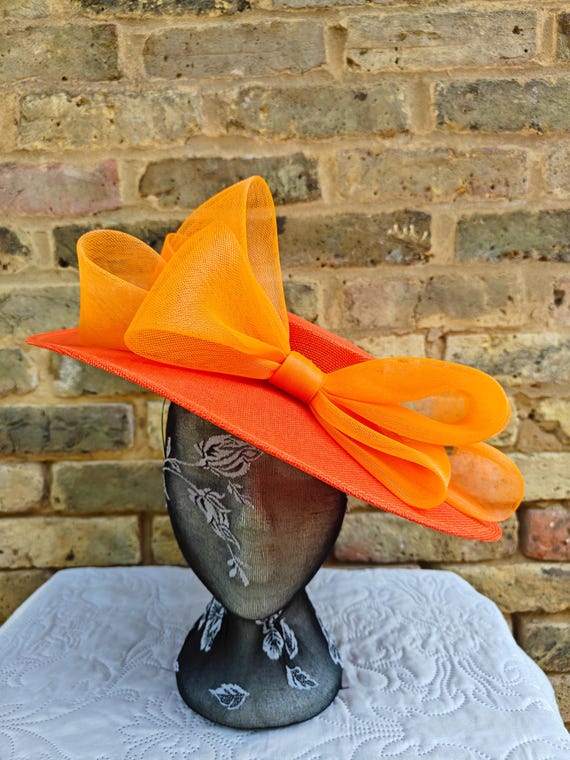 orange large fascinator millinery burlesque wedding hat headband party race cosplay handmade Kentucky Derby Royal Ascot