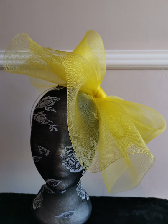 yellow feather fascinator millinery burlesque headband wedding hat hair piece